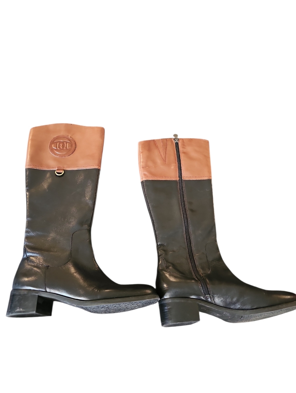 Eitienne Aigner Chastity Two Tone Leather Riding Boots Brown Black Sz 9 - Picture 7 of 8